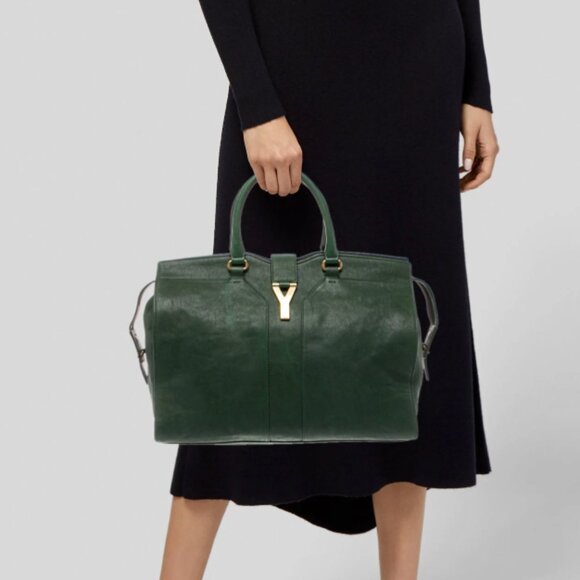 YSL Cabas Chyc Large Tote Green Leather Yves Saint Laurent Y Clasp Bag - Picture 4 of 15